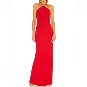 Amanda Uprichard x Revolve Riesling Halter Gown in Lipstick Red
